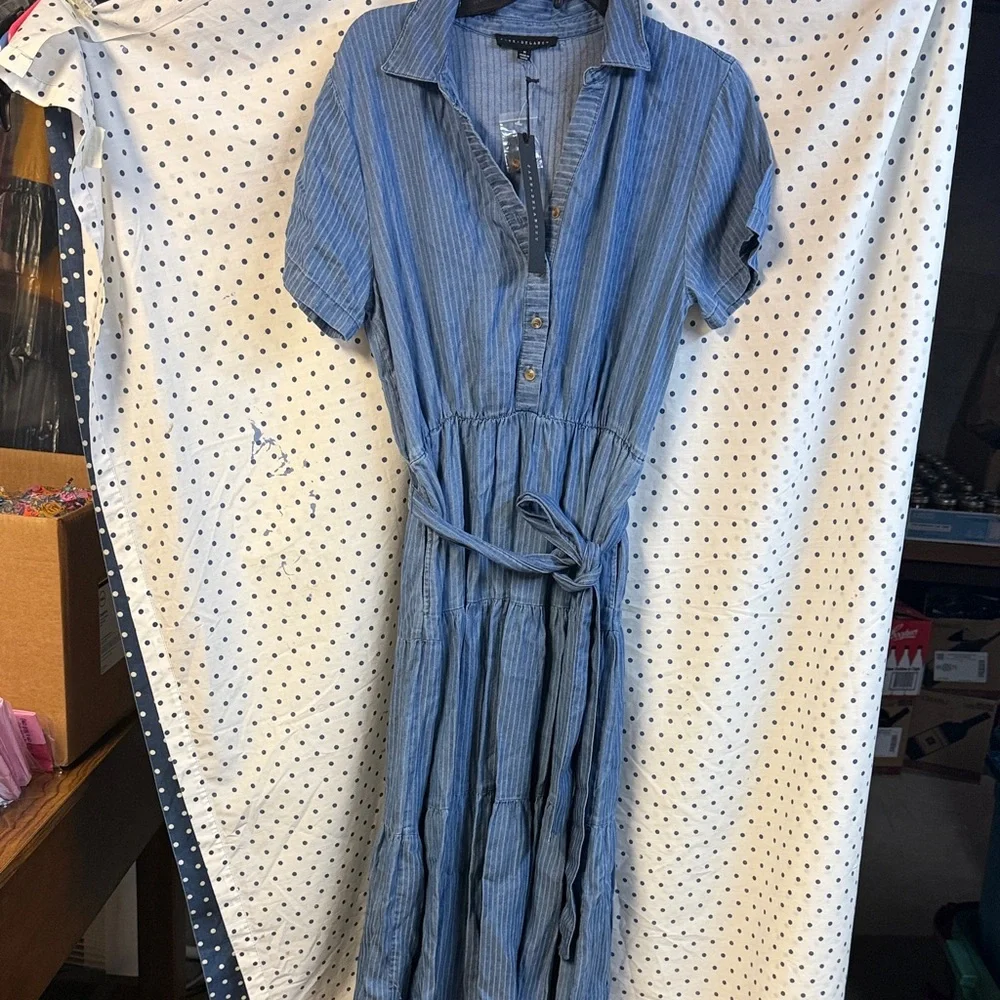 Jane and Delancey Blue Button-Up Midi Dress - Picture 1 of 4